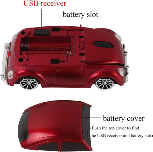 Usbkingdom Wireless Car Shape Mouse, 2.4GHz Cool 3D Sport Ergonomic Optical Cordless Mouse with USB Receiver for PC Laptop Computer Notebook Red...