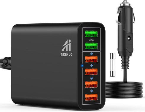 Multi Ports USB Car Charger, 96W 6 Port QC3.0 Fast Adapter Multiple Ports, with Four Quick Charge 3.0 Port, 12V-24V Multi Device Cigarette Lighter...