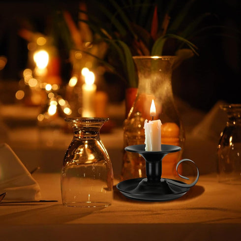 Retro Iron Taper Candle Holder Set of 4, Black Candlestick Holders Candlelight Stand with Handle Simple Ring Candle Stick Holder for Wedding Dinni...