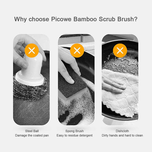 2 Pack Bamboo Dish Scrub Brush, Picowe Natural Scrub Cleaning Brush Vegetable Brush for Dishes Cast Iron Pots Pans, Used in Bathroom Kitchen Sink ...
