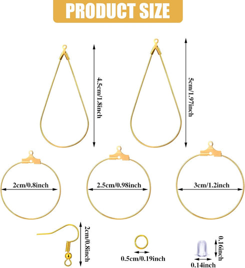 Inbagi 481 Pcs Earring Making Kit Jewelry Making Supplies Bulk Earring Findings with Teardrop and Round Beading Hoops Earring Hooks Open Jump Ring...