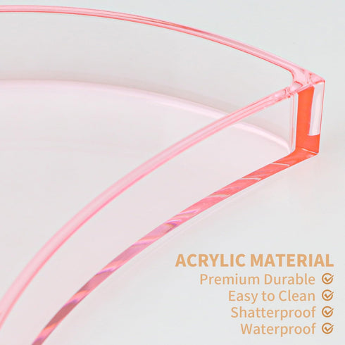 Bathroom Tray Organizer, 10'' Large Acrylic Moon-Shaped Vanity Tray Jewelry Tray for Perfume Cosmetic Candle Jewelry, Clear Pink Durable Decorativ...