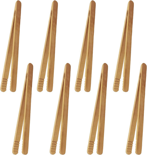 7 Inch Bamboo Kitchen Utensil Tongs, Reusable Bamboo Toast Tongs for Toast, Kimchi, Fruit and Tea, 8 Pcs....
