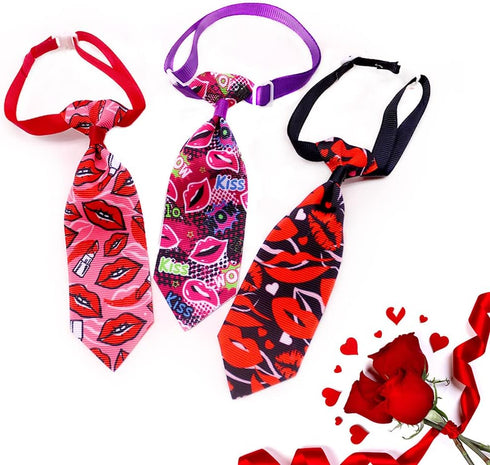 18pcs Valentines Day Dog Neck Ties, Bulk Adjustable Pink Red Small Dog Collar Ties, Valentines Day Love Rose Kiss Pattern Dog Ties for Holiday Dog...