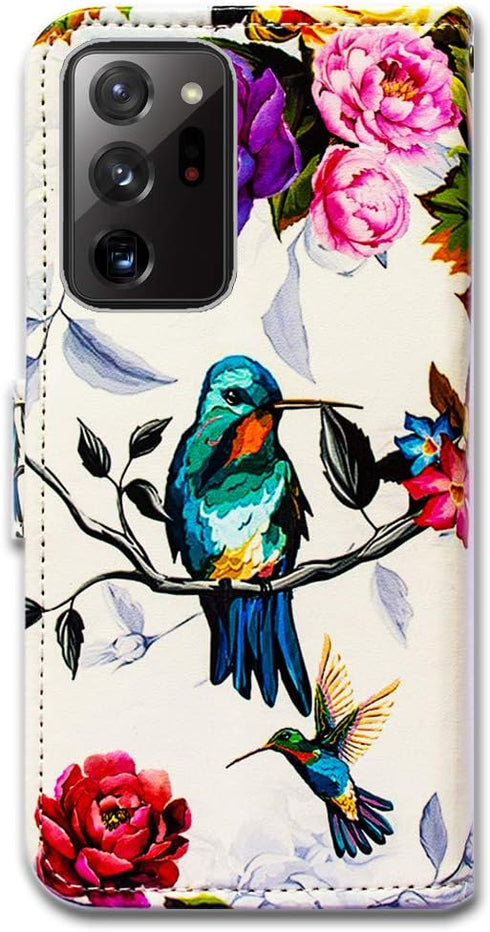Case for Samsung Galaxy Note 20 Ultra 5G, Hummingbird in Flowers Bird Leather Flip Phone Case Wallet Cover with Card Slot Holder Kickstand for Sam...