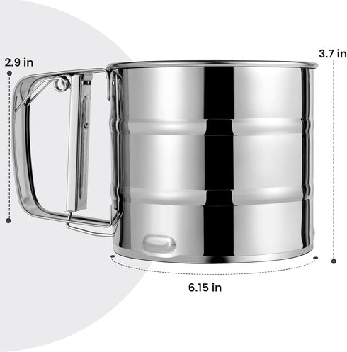 Flour Sifter, Stainless Steel Sifter for Baking, Double Layer Fine Mesh Baking Sifter, One Hand Press Crank Sifter for Powdered Sugar Shaker Duste...