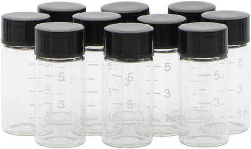 JIUWU 10pcs 5ml 1/6 Oz Scaled Clear Glass Vials Sample Transparent Liquid Bottles Screw Cap Lab Container...