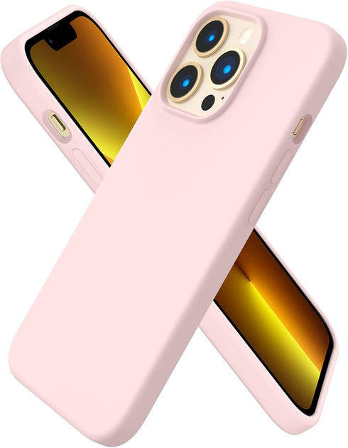 ORNARTO Compatible with iPhone 13 Pro Case 6.1, Slim Liquid Silicone 3 Layers Full Covered Soft Gel Rubber Case Cover 6.1 inch-Chalk Pink......