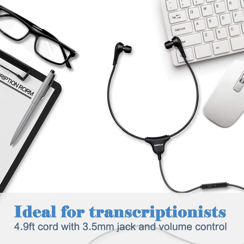 SIMOLIO Stereo Headset with Mic, Light Weight Stethoscope Transcription Headset with Volume Control and Soft Memory Foam Ear-Tips, 4.9FT Audio Cor...