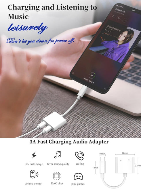 iPhone Headphone Adapter, MFi Certified Dual Lightning Audio + Charger Adapter Dongle Cable Splitter for iPhone 14/13/12/11/XS/XR/X 8/7/iPad/iPod,...