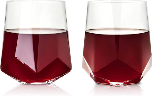 Viski Raye Faceted Crystal Wine Glasses Set of 2, No-Lead Premium Crystal Clear Glass, Modern Stemless, Wine Glass Gift Set, 20 oz...