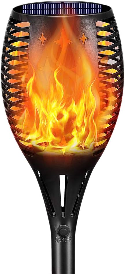 Solar Torch Lights, Waterproof Flickering Flames Solar Lights Outdoor Landscape Decoration Lighting Dusk to Dawn Auto On/Off Security Light for Ga...