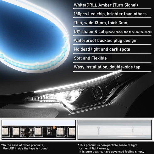 OPP ULITE Switchback Led Strip Light, Amber Turn Signal White DRL, 24 Inch Flexible Headlight Stirp Tube Lights (White Amber WYDT-60)...