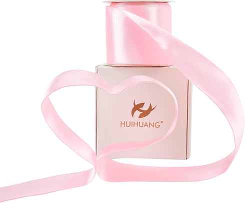 HUIHUANG Pink Satin Wired Ribbon 2.5 inch Light Pink Double Sided Satin Wire Ribbon for Easter Bows, Gift Wrapping, Wreaths, Garland, Home Decor, ...