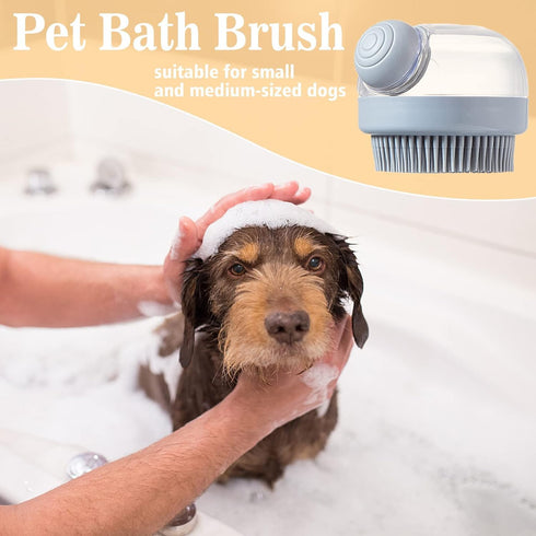 Dog Bath Brush Pet Shampoo Brush Silicone Puppy Brush Dog Shower Brush with Soap Dispenser Grooming Shower Brush (Grey)...