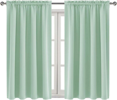 DWCN Blackout Curtains Room Darkening Thermal Insulated Bedroom Curtains Window Curtain Panels, 52 x 45 inches Long, Set of 2 Light Green Rod Pock...