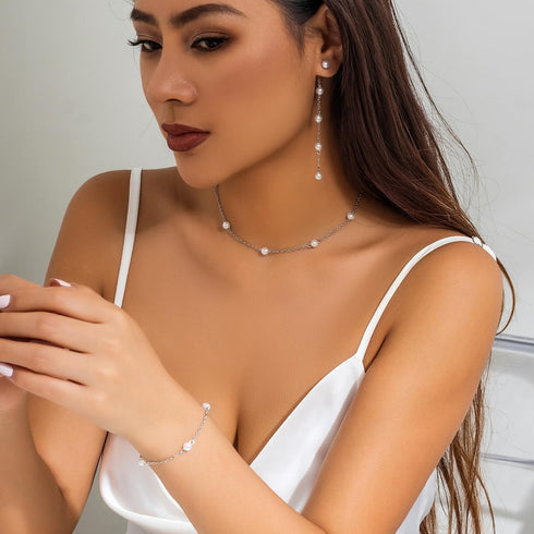 Gold Jewelry Set for Women Pearl Necklace Earring Set Pearl Drop Earrings Pearl Bracelets Pearl Choker Necklace pearl jewelry set wedding jewelry ...