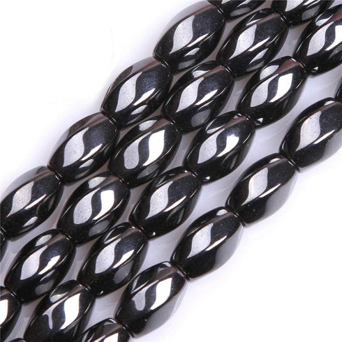 GEM-Inside 8X12mm Olivary Twist Ggemstone Black Hematite Non-Magnetic Beads for Jewelry Making 15"...
