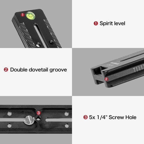 koolehaoda 180mm Quick Release Plate Rail Nodal Slide Dual Dovetail Plate with Bubble Level Compatible Arca-Swiss...