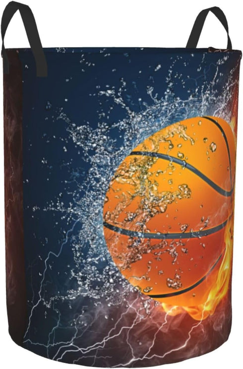 Sport Basketball Ball Round Laundry Hamper Storage Basket Toys Clothes Organizer Bin For Home Bathroom Bedroom Dorm Nursery, 38l...