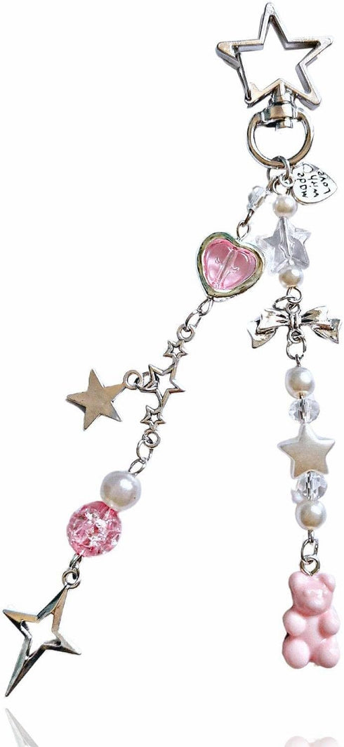 Meefisher Pink Bear Keychain Y2K Aesthetic Charm Cute Keychain Mini Kawaii Accessories for Backpack Purse for Women Birthday...