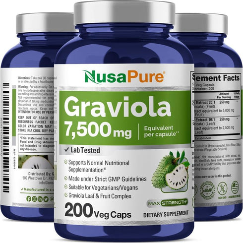 NusaPure Graviola 7,500 mg Equivalent per caps 200 Veggie (Non-GMO, Extract 20:1)...