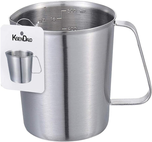 KSENDALO 16oz/2Cup SUS304 Stainless Steel Measuring Cup - Precision Engraved Markings for Liquid, Coffee, Milk & Espresso - 500mL Kitchen Mixing P...