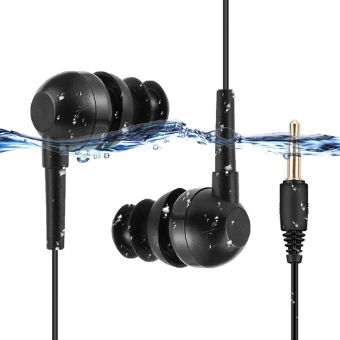 AGPTEK IPX8 Waterproof in-Ear Earphones, Coiled Cable Swimming Earbuds with Stereo Audio Extension Cable, Wired, Black......