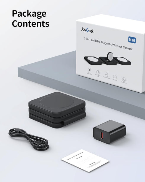 JoyGeek 3-in-1 Wireless Charger for Magsafe: Magnetic Charging Pad for iPhone 15/14/13/12 Pro Max/Plus/Mini, Apple Watch Ultra 2/Series 9/8/7/6/5/...