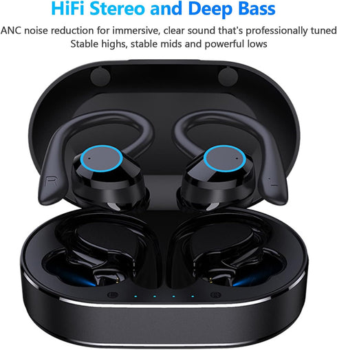 Earbuds, Q23 PRO Bluetooth 5.1 Sport Waterproof Earphones with Charging Case, Stereo Noise Cancelling Earhooks Headset Bulit in Mic, for Sports Tr...