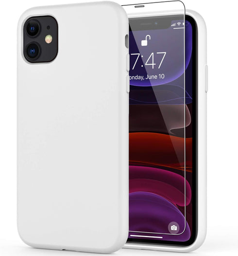 DEENAKIN Compatible with iPhone 11 Case with Screen Protector, Silicone Gel Rubber Bumper Cover,Slim Fit Shockproof Protective Phone Cover White...