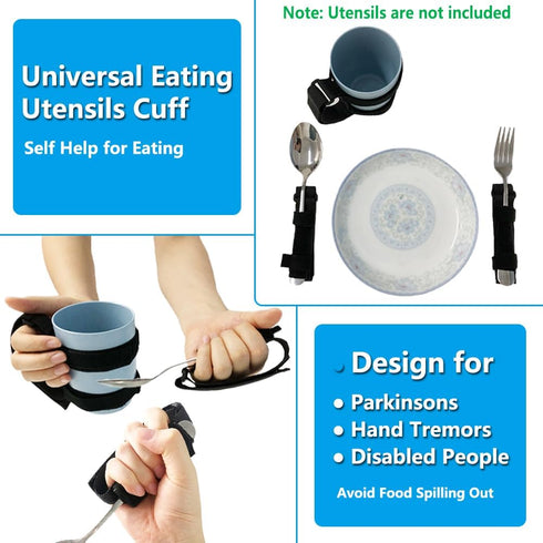 Universal Cuff Adaptive Utensil Holder for Elderly Adults Eating Handicap Utensils Feeding Therapy Tools (3 PCS) Adaptive Holder Cups Spoon Fork G...