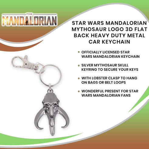 Star Wars Mandalorian Mythosaur Logo Car & Backpack Keychain Ring - Awesome & Heavy Duty 3D Flat Back Metal Key Holder Organizer - Cool Collectibl...