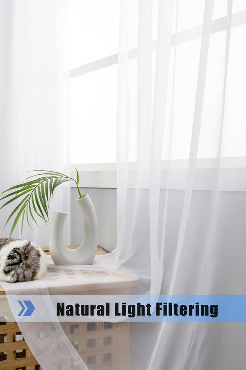 WPM White Sheer Curtains 58" Wide x 84" Long 2 Panels Livingroom Window Treatment Rod Pocket Sheer Voile for Bedroom, Kitchen, Childrens Room Full...