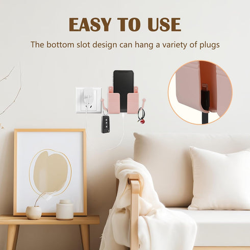3PC Self-Adhesive Wall Mount Phone Holder, Pink Phone Stand for Bed, Wall-Mounted Waterproof Shower Phone Holder Remote Control Holder with Hooks,...