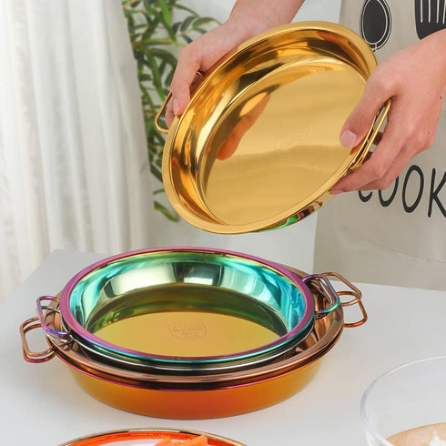 Buyer Star Stainless Steel Steaming Tray Cold Noodle Plate 9 Inch Everyday Pan Stainless Steel Big Green Egg Drip Pan Pizza Cake Baking Tray Liang...