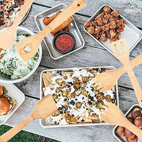 Huji Bamboo Wooden Spoons For Cooking Set Wooden Spatula Spoon Nonstick Kitchen Utensils...