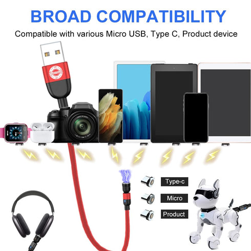 Magnetic Charging Cable(3Pack3.3/6.6/6.6FT&Cable Bag),One-Handed Charging Magnetic Phone Charger 3 in 1 Compatible with Micro USB, Type C 3A Charg...