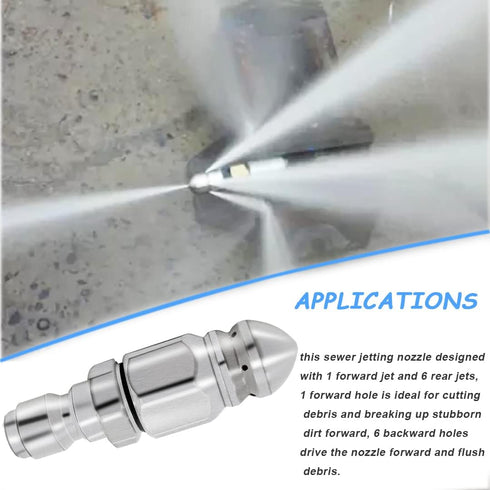 2 Pack 5000 PSI Sewer Jet Nozzle with Pressure Washer Coupler, Stainless Steel 1/4 Inch Pressure Washer Drain Jetter Hose Nozzle and Brass Fitting...