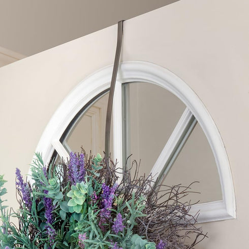 Haute Decor HighProfile Curved Wreath Hanger (Brushed Nickel) - Strong Metal Over The Door Wreath Holder Hook for Doors with Raised Features and T...
