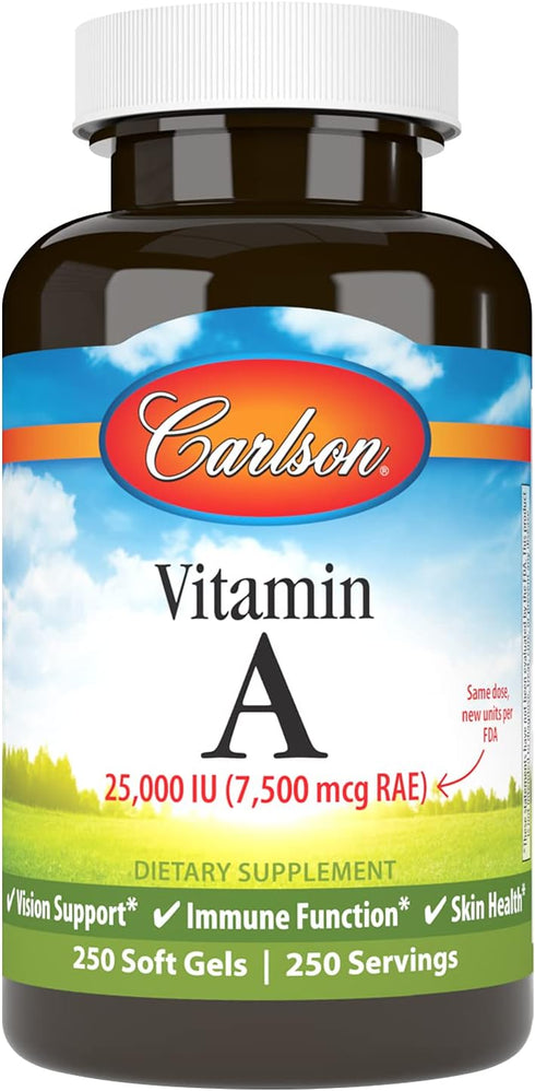 Carlson - Vitamin A, 25000 IU (7500 mcg RAE), Immune Support, Vision Health, Antioxidant, Vitamin A Supplements, 250 Softgels...