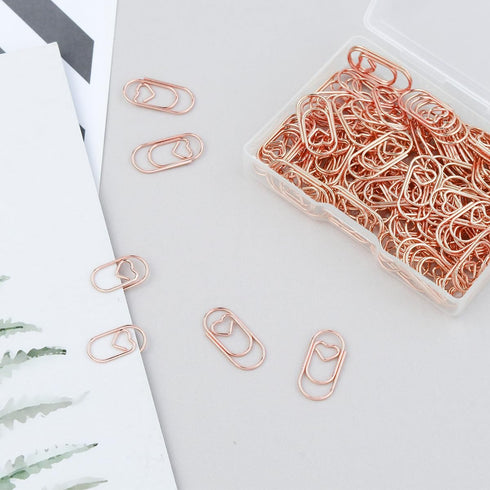 100 Pcs Love Heart Shaped Paper Clips, 0.78inch Cute Mini Paperclips for Office School Home Desk Organizers (Rose Gold)...