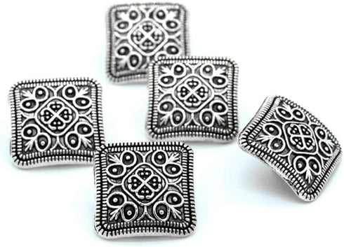 Acxico 10Pcs Square Antique Silver Floral Carved Shank Buttons Sewing Craft Metal...