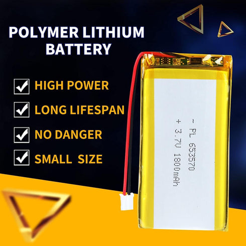 3.7V 1800mAh 653570 Lipo Battery Rechargeable Lithium Polymer ion Battery Pack with JST Connector...