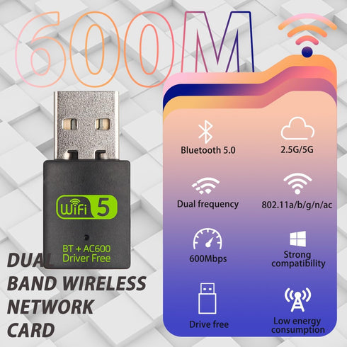 DIGISHUO Mini WiFi Dongle | USB Bluetooth WiFi receiver driver dual band network card, 600Mbps Dual Band 2.4 | 5Ghz Wireless Network External Rece...