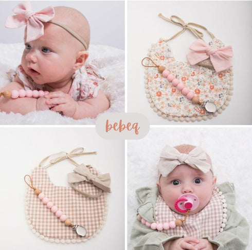 Baby Girl Reversible Bib set- Matching Headbands and Pacifier Clip, Set for 0-18 months drool bib paci set, girl accessories...