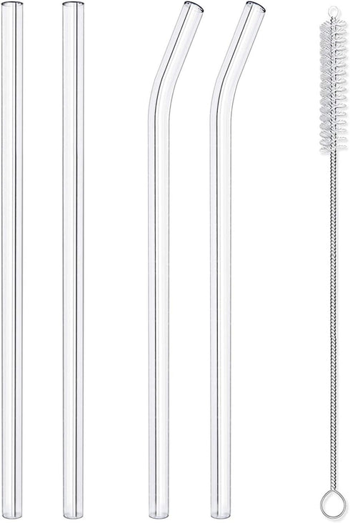 Hiware Reusable Glass Straws Set, 5-piece Drinking Straws with Cleaning Brush, 10" x 10 mm, Dishwasher Safe...