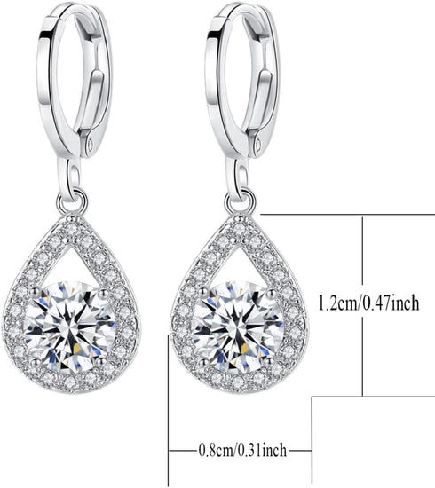Harlorki 925 Silver Plated Cubic Zirconia Shiny Teardrop Rhinestone Pendent Necklace Dangle Earrings Jewelry Set for Women Lady...