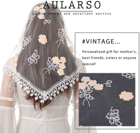 Wedding Church Veils Lace Scarf Floral Shawl Mass Tulle Head Covering Cathedral Mantilla Veil for Women...