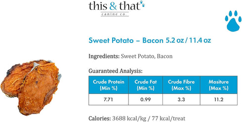 Covington Sweet Potato - Bacon - 11.46 oz, Dehydrated Dog Treats, Vitamin Rich All Natural Chew, This & That Canine Co...